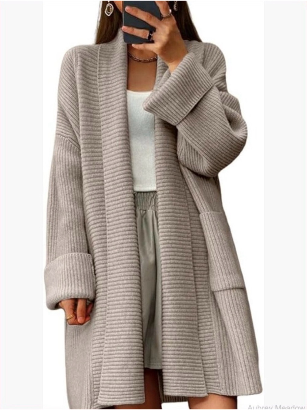 Cozy Open-Front Ribbed Cardigan Sweater - Light Taupe